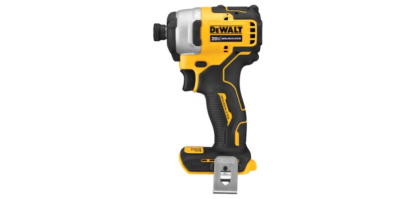 DeWalt 20V MAX brushless cordless impact driver – yellow and black compact power driver side product view