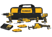 DeWalt 20V MAX brushless 4-tool combo kit – cordless drill, impact driver, reciprocating saw, oscillating tool with batteries, charger, and contractor bag product set