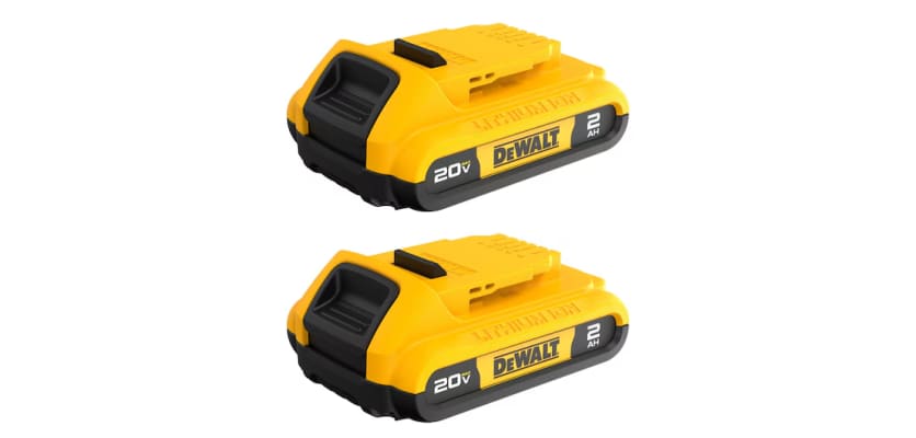 DeWalt 20V MAX 2.0Ah lithium-ion batteries – yellow and black cordless power tool battery pack set product view