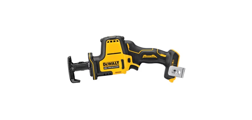 DeWalt 20V MAX brushless cordless reciprocating saw – yellow and black compact one-handed saw side product view
