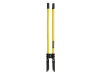 Heavy-duty 48-inch post hole digger with yellow fiberglass handles and black metal blades.