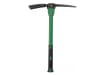 5lb pick mattock with a green and black shock-absorbing fiberglass handle on a white background.