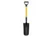 16-inch drain spade with black fiberglass D-handle and yellow shaft.