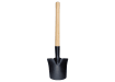 Black 16-inch drain spade with a long, smooth natural wood handle on a white background.
