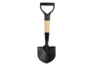 19" mini round point shovel with a natural wood handle and black D-grip.