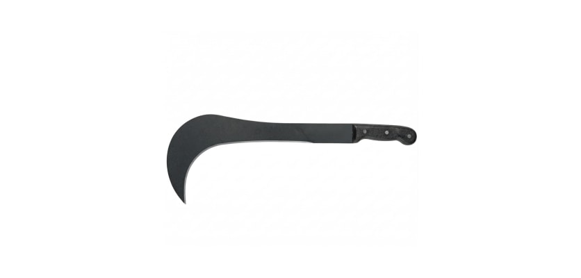 16-inch Ranchero machete with a curved black steel blade and textured poly handle.