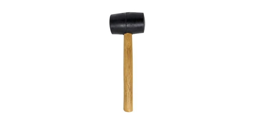 16oz black rubber mallet with a natural wood handle on a plain white background.