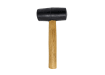 16oz black rubber mallet with a natural wood handle on a plain white background.