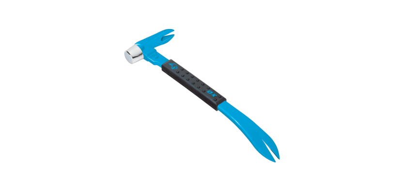 Heavy-duty 10-inch claw bar with a textured grip and curved ends - black grip & blue shaft.