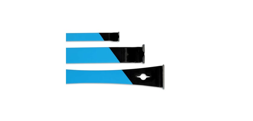 Three blue and black Ox Pro handy bars in different sizes showing flat prying ends.