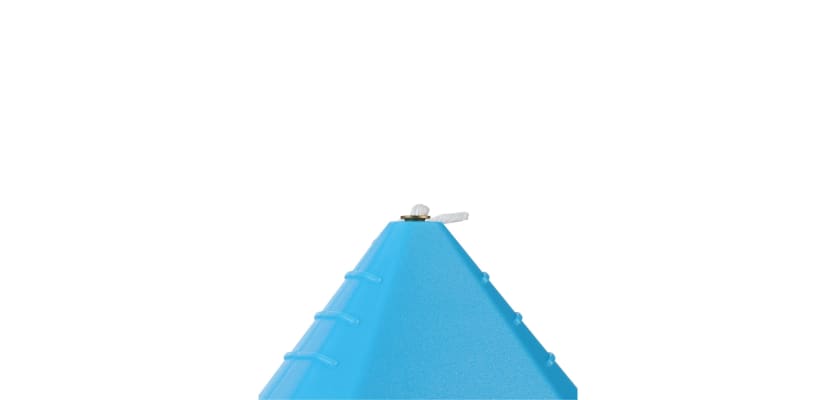 Top view showing the line opening and brass grommet of an Ox Contractor chalk reel