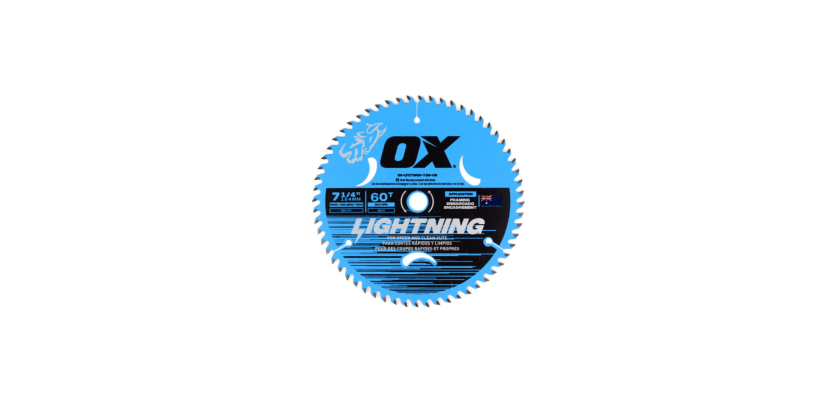 Blue Ox Lightning 7.25-inch circular saw blade with 60 teeth for clean framing cuts.