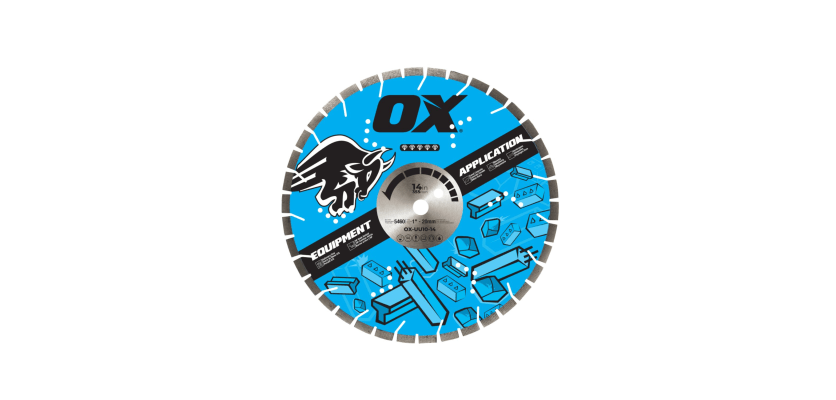 OX Tools 14 inch professional diamond blade for cutting concrete and masonry materials.