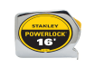 Stanley Powerlock 16-foot tape measure with chrome casing and yellow and black label.
