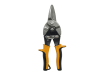 Yellow and black straight-cut aviation tin snips with forged steel blades on a white background.