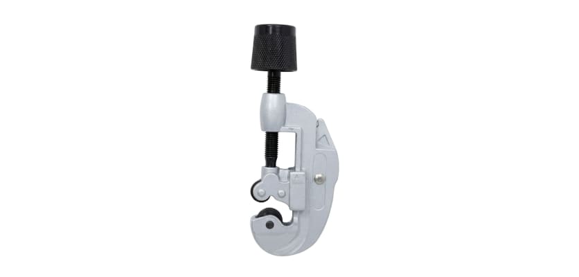 Gemini said A silver 1-1/8 inch tubing cutter with a black adjustment knob on a white background.