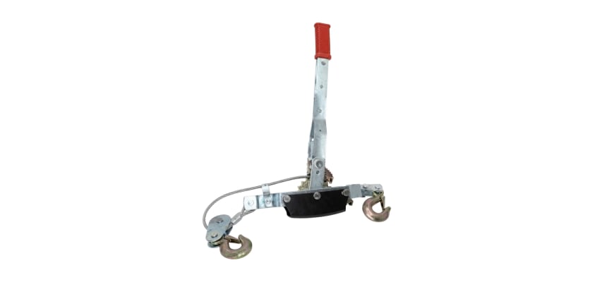 Heavy-duty 4-ton double gear come-along winch with a steel cable and two hooks.