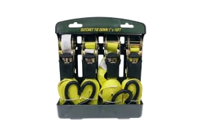 1" X 15' Yellow Ratchet Tie-Downs (4-Pack)