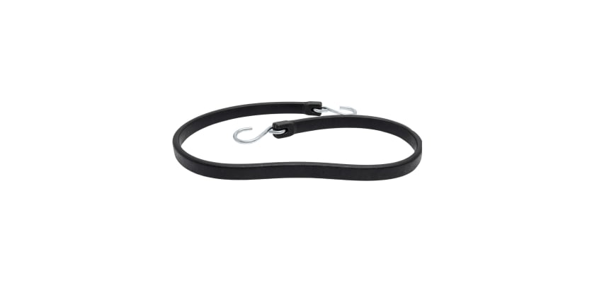 A 31-inch heavy-duty black rubber tie-down strap with silver metal S-hooks on each end.