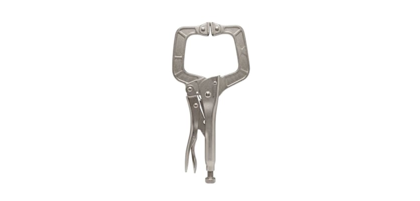 11-inch locking C-clamp pliers with swivel pads on a plain white background.