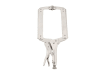 18-inch locking C-clamp with wide reach jaws and a chrome-plated steel finish.