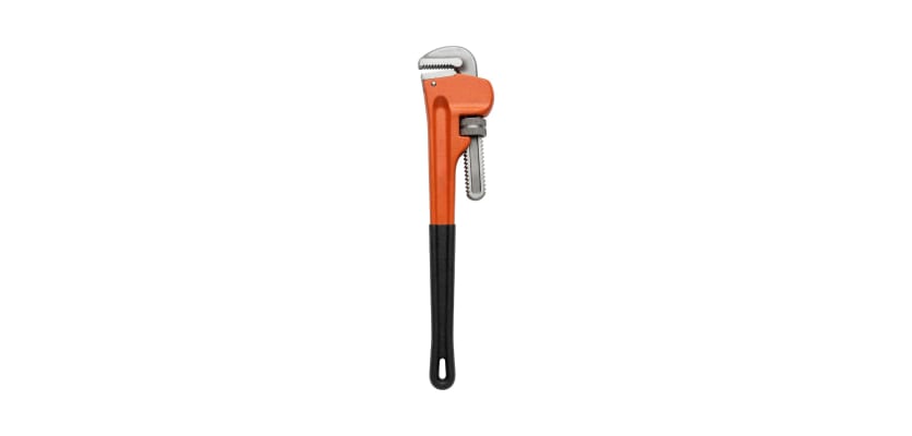 24-inch heavy duty orange pipe wrench with a black dipped comfort grip handle.