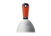 Professional 3" stainless steel scraper featuring a polished blade and a textured orange soft grip handle.