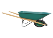 Gemini said Green 6 cubic foot wheelbarrow with a poly tray and wooden handles on a white background.