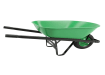 A green 6 cubic foot wheelbarrow with black steel handles and a single air tire.