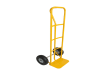 Bright yellow 600lb capacity hand truck featuring 10-inch air tires.