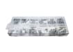 Clear plastic organizer box containing a 120-piece assorted wood screws set.