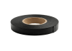 A roll of black three-quarter-inch electrical tape lying flat on a white background.