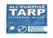 All-purpose 16' x 20' blue poly tarp, folded woven material with a metal grommet.