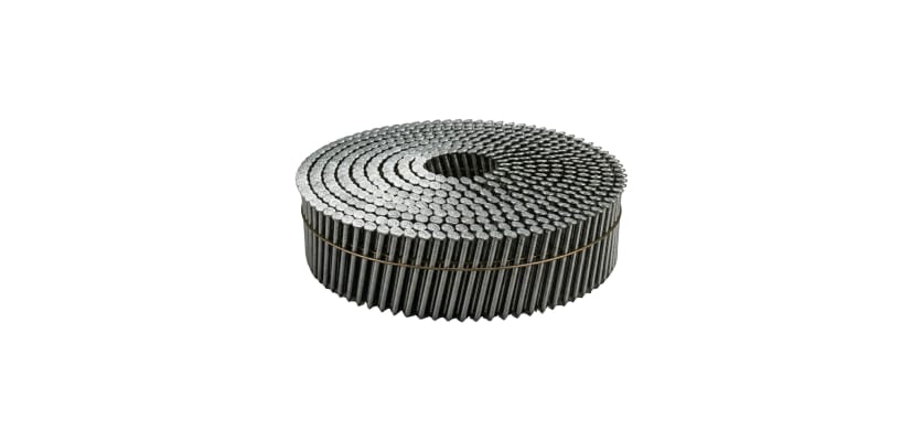 Gemini said A large, high-capacity 15-degree wire coil of ring shank siding nails on a white background.