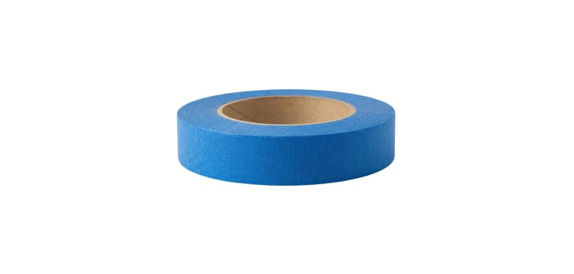 Gemini said A single roll of blue two-inch painters masking tape laying flat on a white background.