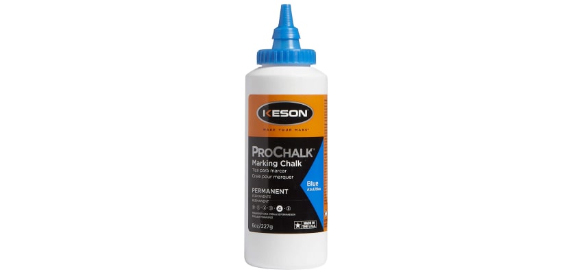  8oz bottle of Keson ProChalk blue permanent marking chalk with a precision applicator tip.