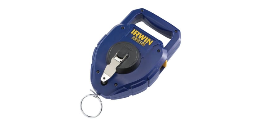 Irwin Strait-Line chalk reel with a large handle and metal pull ring.
