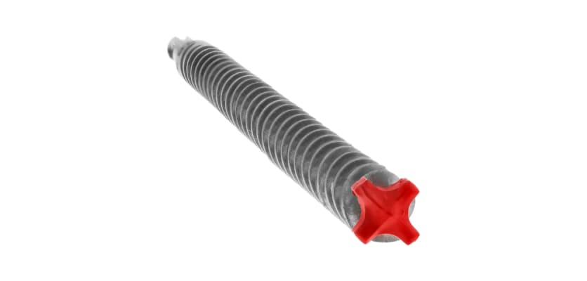 Diablo SDS-Plus hammer drill bit with red four-cutter carbide head and grey fluted body.