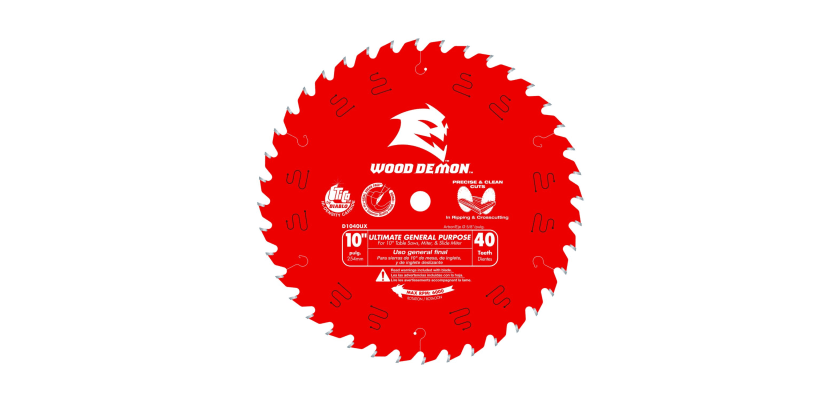 Red Diablo 10-inch 40-tooth general purpose circular saw blade for wood cutting.