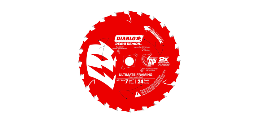 Red Diablo 7-1/4 inch 24-tooth Demo Demon framing saw blade for circular saws.