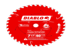 Diablo 7-1/4 inch 40-tooth finish and plywood circular saw blade with red coating.
