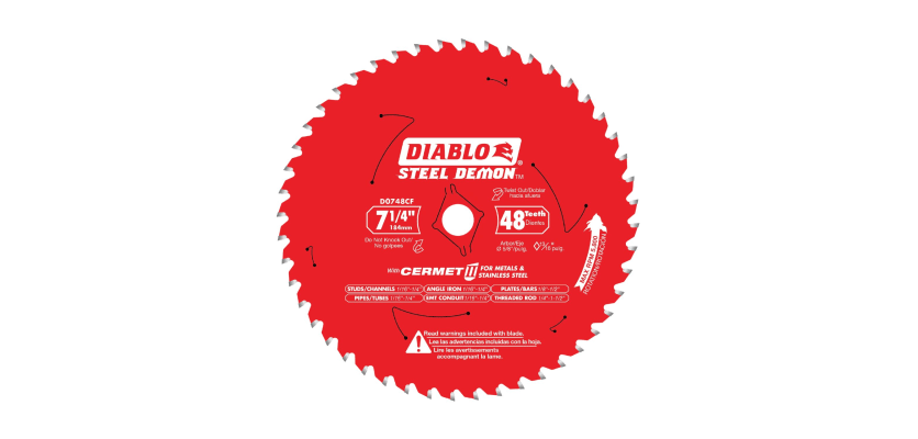  Gemini said Red Diablo Steel Demon 7-1/4 inch 48-tooth Cermet II circular saw blade for metal and stainless steel.