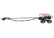 Side view of a Little Beaver Earth Drill featuring heavy-duty flat-free tires for rugged terrain