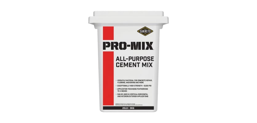 A 20lb bag of Sakrete PRO MIX All Purpose Cement for masonry repairs