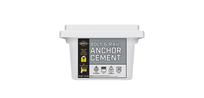 10lb tub of Sakrete Anchor Cement for heavy-duty hardware installations.