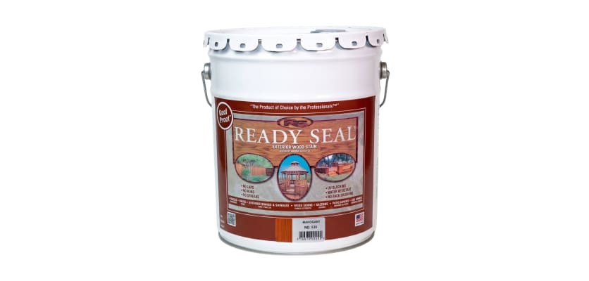 Ready Seal Mahogany Stain 5-gallon industrial pail for professional wood sealing projects.
