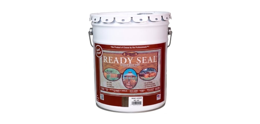 High-volume 5-gallon bucket of Ready Seal Burnt Hickory Stain