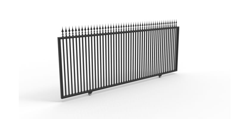 Black sliding gate with 5-foot height and decorative metal spike top.