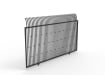 Black metal sliding gate with curved top and decorative knuckle accents