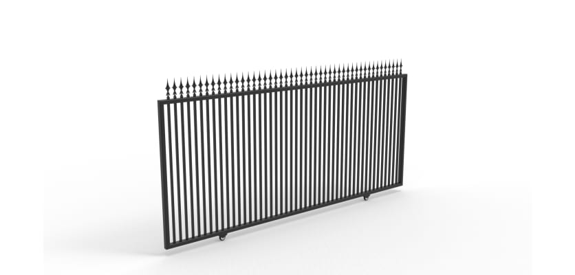 Black metal sliding gate with spiked decorative top finials